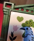 Mcm Cottagecore Folk Art Green Cast Iron Trivet With Blue Rooster Made In Japan