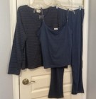 Delicates Jcpenney Vtg 3 Pc Pajama Set Lrg Striped Cardigan Cami Pants Blue Nwot