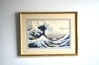 Set Of 3 Japanese Woodblock Prints Hokusai Great Wave Gold Bamboo Frame Framed   