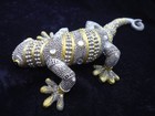 Decorative Lizard 7  Textured Silver Finish And Gold Banded Inlays Glittery