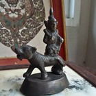 Rare Antique Bronze God Riding Tiger Burmese Figurine  Opium Weight Statue Luck