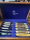 Vintage Queen Cutlery Stainless Steel Steak Knifes Six Stag Handle  Walnut Box