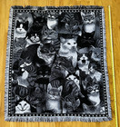 Cat Throw Blanket Black   White W  Fringe Trim Edges 56x48  Feline