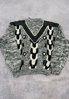 Vintage Knitted Jumper Patterned Knit With Leather Patches Women s L
