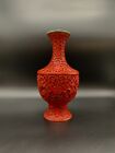 Chinese Red Finely Carved Antique Chinese Cinnabar Lacquer Landscape Vase Rare   