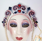 Vtg 80s About Face Clay Art Mask San Francisco Queen Ruby Hearts Pearls Art Deco