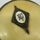 Vintage Ormolu Vanity Powder Jar Amber Lucite Lid Rose Cabochon Glass Box