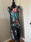 Women s Hawaiian Floral Muumuu Dress Black Multicolor Puff Short Sleeves