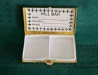 Vintage Hinged Gold Tone Pill Box 2 X 1 25  2 Divided Parts   Enamel Bird Print