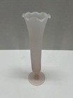 Vintage Pink Frosted Glass Bud Vase With Ruffled Edge Pedestal Base 8  Mcm