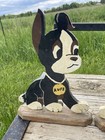 Vintage Pair Puppy Dog Folk Art Painted Wooden Garden Yard    ruff N Reddy   