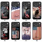 For Iphone 17 15 16 Tempered Glass Pc Cover Customized Usa Flag Print Phone Case