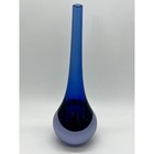 Vintage Cobalt Blue Decorative Teardrop Art Glass Heavy Bud Vase