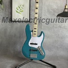 Solid Body Blue Jazz Electric Bass Guitar White Pickguard 5 String Fast Ship