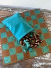 Brown   Peacock Green-blue Resin Chess Board Game Velvet Bag 32 Pieces
