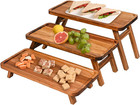 3 Tier Wooden Serving Tray Set Acacia Folding Dessert Display Charcuterie For