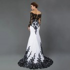Black Lace White Mermaid Evening Gown Illusion Long Sleeve Appliqued Prom Dress