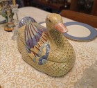 Vintage Mcm Hand-painted Chinese Ceramic Duck Tureen Rare Tablescape Decor