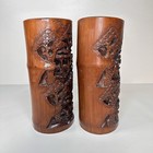 Set Of 2 10    Chinese Carved Brush Pot  Antique Wood Carving Vases Figure Story