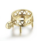 12mm Round Cut Diamond Semi Mount Pendant 14k Yellow Gold Plated Silver