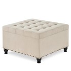 Large Square Storage Ottoman With Wooden Legs  Upholstered Button Tufted Coffee 