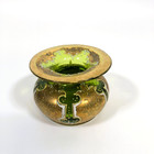 Antique Bohemian Gold Enameled Green Glass Small Violet Vase 2  X 2 5  Read