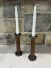 Pair Antique Wooden Textile Mill Thread Spools 7 5    Rustic Industrial Cottage