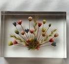 Vintage Lucite Rectangular Paperweight Dried Flowers Retro
