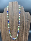 925 Sterling Silver Multicolor Glass Cat Eye Bead Necklace 18  And Bracelet 7 5
