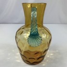 Vintage Amber Thumb Print With Applied Blue Handle Art Glass Pitcher 9   
