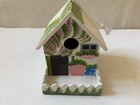 Hanging Wooden Wood Bird House Feeder Hand Painted Floral Flowers Vtg