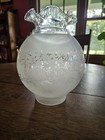 Large Frosted White clear Glass Globe Lamp Shade Ruffled Rim 4 Inch Fitter