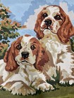 Vtg Canvas 70s Mcm Paint By Numbers Oil Painting 2 Cocker Spaniel Puppies 19    S1