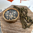 Antique Finish Brass Compass Necklace W  27  Chain  Open Face Pocket Style