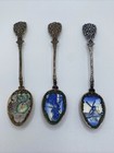 6pc Stamped Klepa Arts Czech Blue Enameled Silver Plated Brass Souvenir Spoons