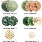 Wedding Party Decorations Set 12pcs Olive Green Sage Paper Pom Poms Lanterns Wit
