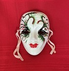 Porcelain Mardi Gras Face Mask Hand-painted With Ribbons Wall Hanging Art