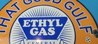Vintage Gulf Gasoline Porcelain Ethyl Gas Service Station General Motors Sign