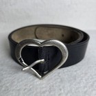 Heart Silver Buckle Wide Black Distressed Genuine Leather Belt 46 Inches Xl