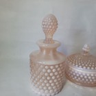 Vtg Vanity Set Duncan miller Art Glass Hobnail Pink Powder   Perfume Bottles