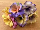 Beautiful Vintage Italian Fabar Capodimonte 6 Porcelain Long Stem Pansy Flower  