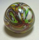 Vtg Hand Blown Paperweight Art Glass Mid Century Modern Bubbles Swirls Flowers