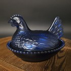 7  Cobalt Blue Glass Hen On Nest Indiana Style Covered Dish