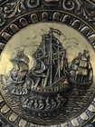 Vintage Hammered Brass 17    Three Ships 