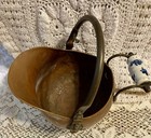 Vintage Antique Copper Coal Ash Scuttle Bucket With Delft Blue Porcelain Handle