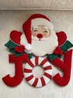 Vintage Christmas Fabric Santa  joy  Wall Hanging Holly Quilted