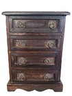 Vintage Dark Wood Jewelry Chest With Drawers  Brass Pulls Detailed Metal Accents