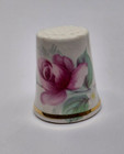 Pair Vintage Gems Of Tasmania Floral Porcelain Thimbles Roses Gold Trim