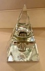 Antique Cut Glass Pyramid Shape Inkwell With Brass Hinge