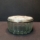 Vintage Art Deco victorian Ornate Powder Puff Vanity Jar Silverplate Trinket Box
